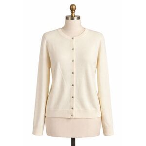 Jason Maxwell L Cream Button Front Cardigan Classic Preppy Soft Minimal Chic